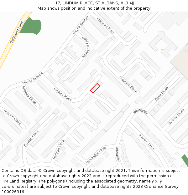 17, LINDUM PLACE, ST ALBANS, AL3 4JJ: Location map and indicative extent of plot