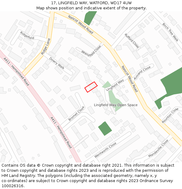 17, LINGFIELD WAY, WATFORD, WD17 4UW: Location map and indicative extent of plot