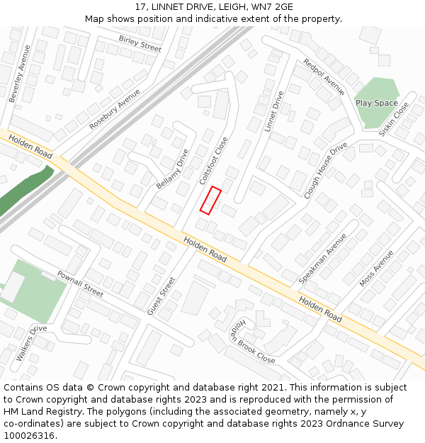 17, LINNET DRIVE, LEIGH, WN7 2GE: Location map and indicative extent of plot