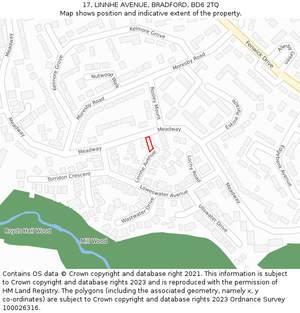 17, LINNHE AVENUE, BRADFORD, BD6 2TQ: Location map and indicative extent of plot