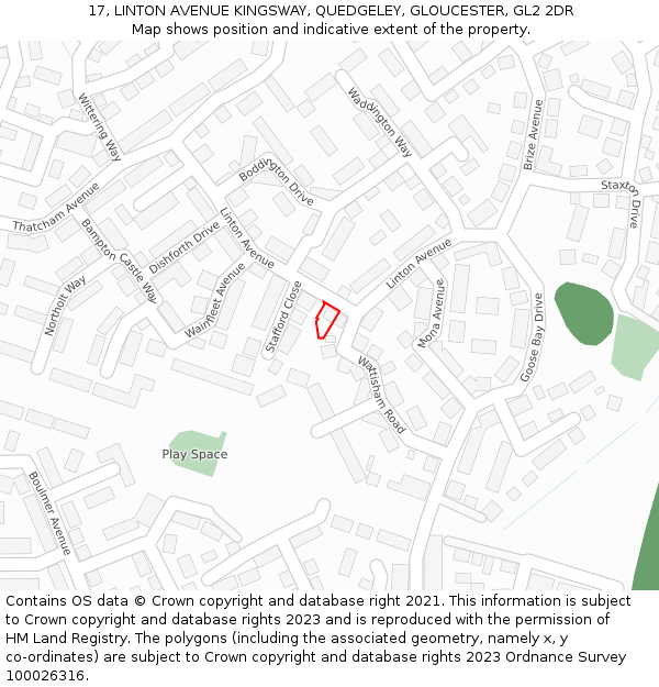 17, LINTON AVENUE KINGSWAY, QUEDGELEY, GLOUCESTER, GL2 2DR: Location map and indicative extent of plot