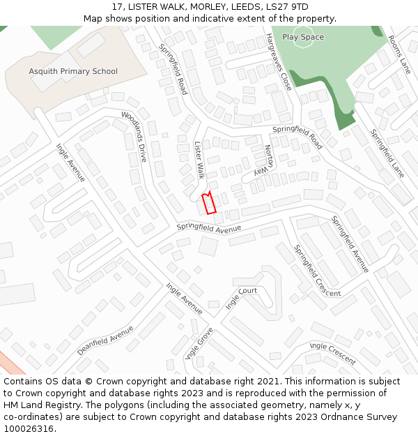 17, LISTER WALK, MORLEY, LEEDS, LS27 9TD: Location map and indicative extent of plot