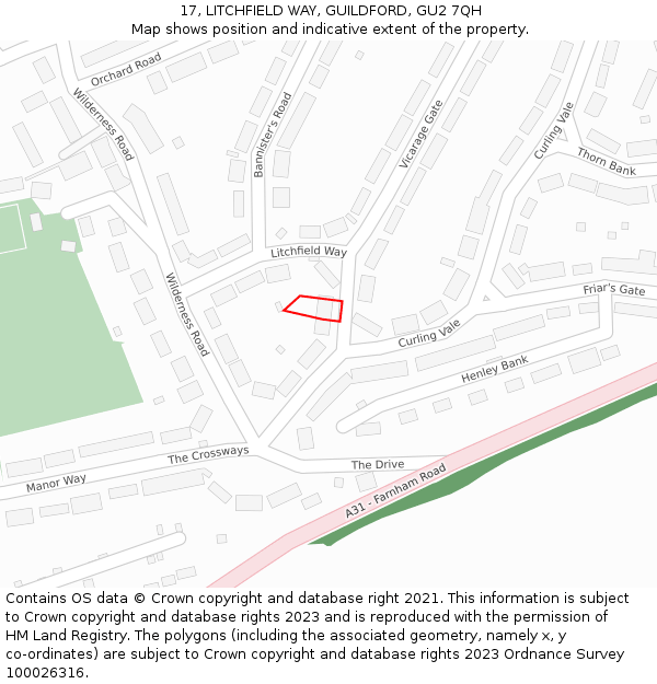 17, LITCHFIELD WAY, GUILDFORD, GU2 7QH: Location map and indicative extent of plot