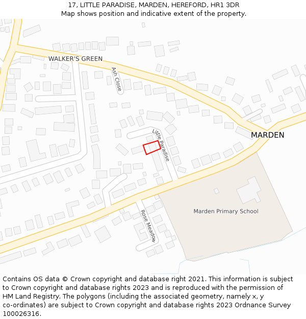 17, LITTLE PARADISE, MARDEN, HEREFORD, HR1 3DR: Location map and indicative extent of plot
