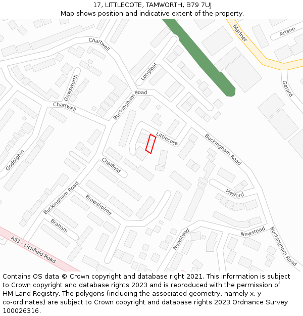 17, LITTLECOTE, TAMWORTH, B79 7UJ: Location map and indicative extent of plot