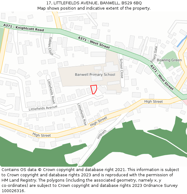 17, LITTLEFIELDS AVENUE, BANWELL, BS29 6BQ: Location map and indicative extent of plot