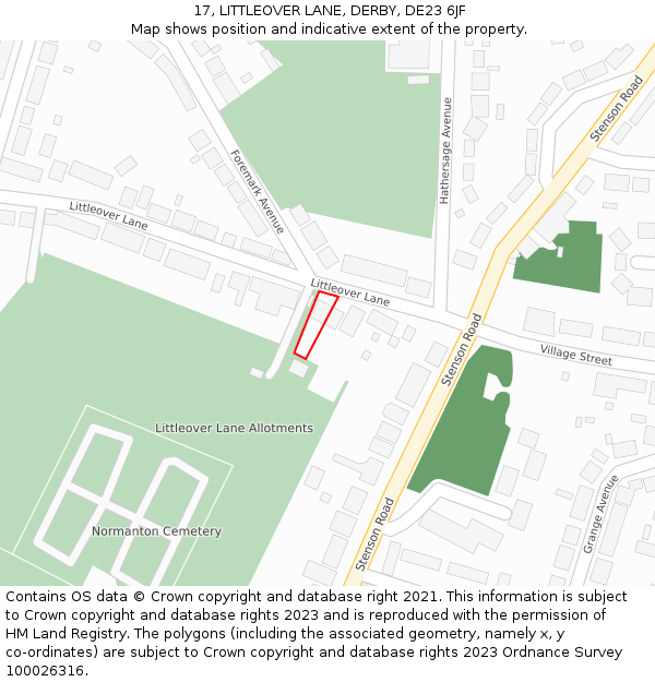 17, LITTLEOVER LANE, DERBY, DE23 6JF: Location map and indicative extent of plot