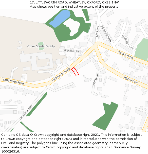 17, LITTLEWORTH ROAD, WHEATLEY, OXFORD, OX33 1NW: Location map and indicative extent of plot