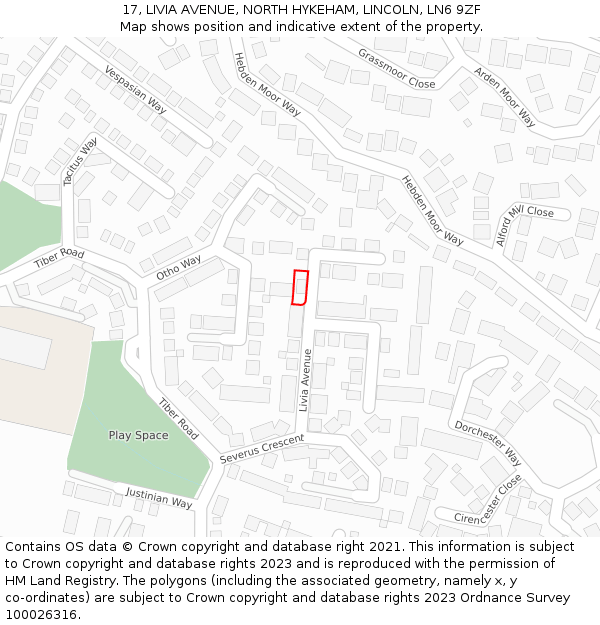 17, LIVIA AVENUE, NORTH HYKEHAM, LINCOLN, LN6 9ZF: Location map and indicative extent of plot