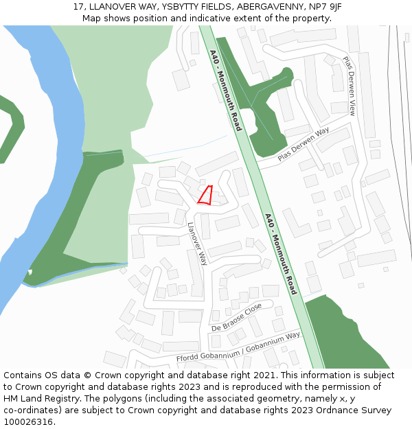 17, LLANOVER WAY, YSBYTTY FIELDS, ABERGAVENNY, NP7 9JF: Location map and indicative extent of plot