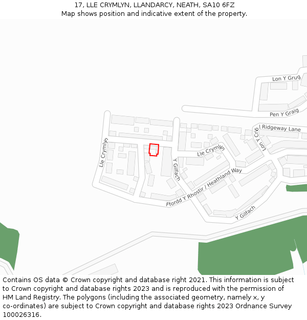 17, LLE CRYMLYN, LLANDARCY, NEATH, SA10 6FZ: Location map and indicative extent of plot