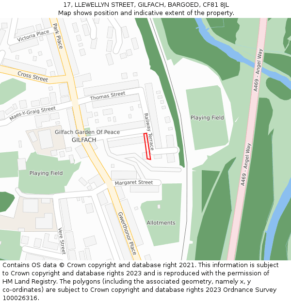 17, LLEWELLYN STREET, GILFACH, BARGOED, CF81 8JL: Location map and indicative extent of plot