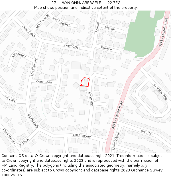 17, LLWYN ONN, ABERGELE, LL22 7EG: Location map and indicative extent of plot