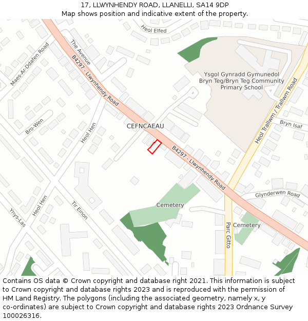 17, LLWYNHENDY ROAD, LLANELLI, SA14 9DP: Location map and indicative extent of plot