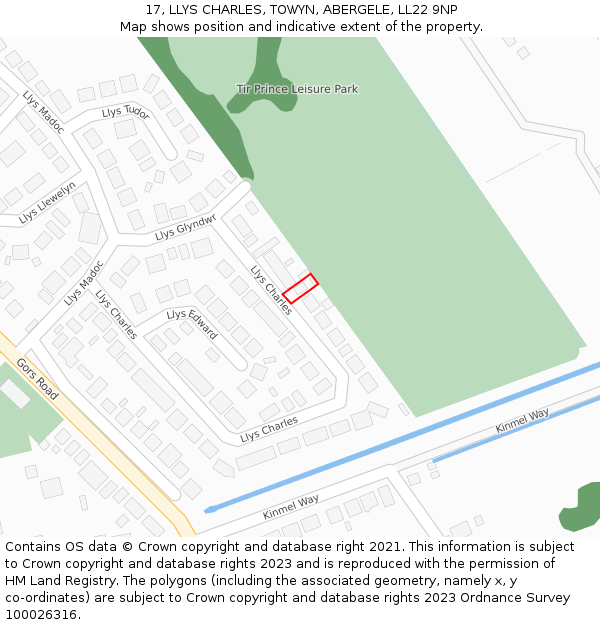 17, LLYS CHARLES, TOWYN, ABERGELE, LL22 9NP: Location map and indicative extent of plot