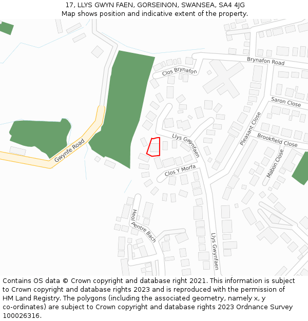 17, LLYS GWYN FAEN, GORSEINON, SWANSEA, SA4 4JG: Location map and indicative extent of plot