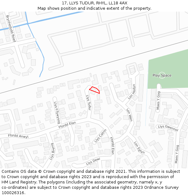 17, LLYS TUDUR, RHYL, LL18 4AX: Location map and indicative extent of plot