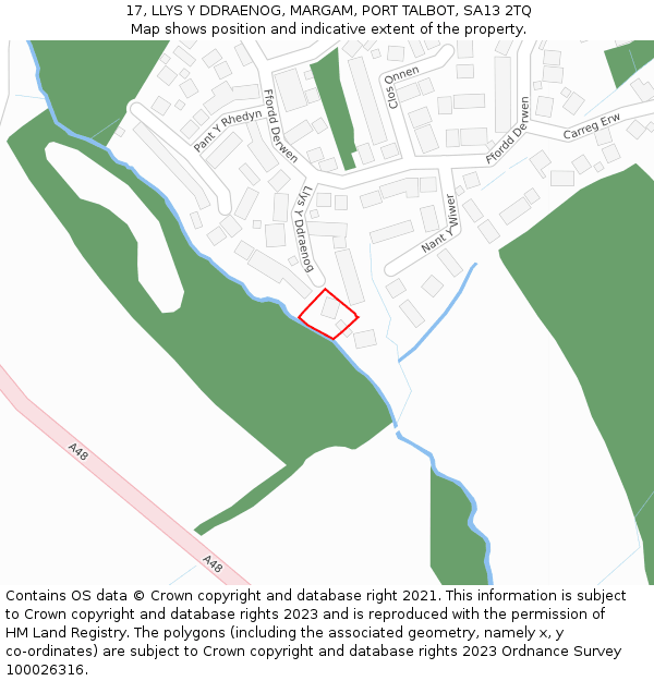 17, LLYS Y DDRAENOG, MARGAM, PORT TALBOT, SA13 2TQ: Location map and indicative extent of plot