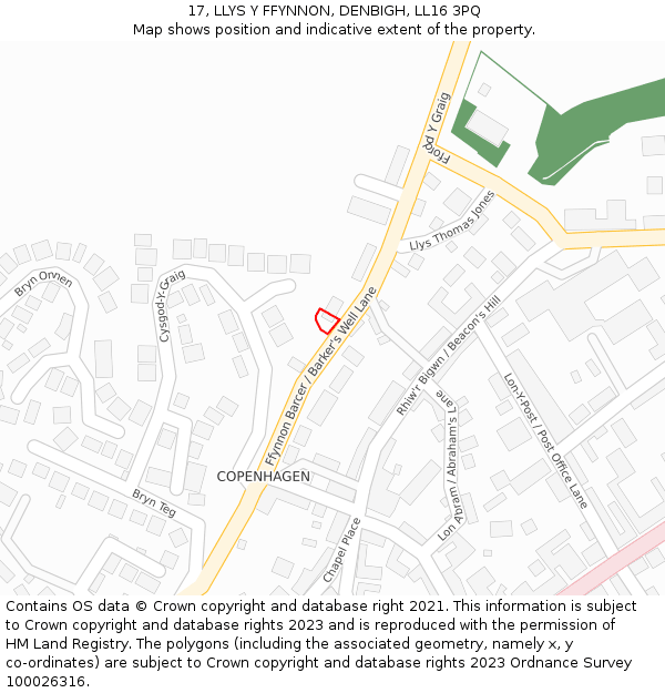 17, LLYS Y FFYNNON, DENBIGH, LL16 3PQ: Location map and indicative extent of plot