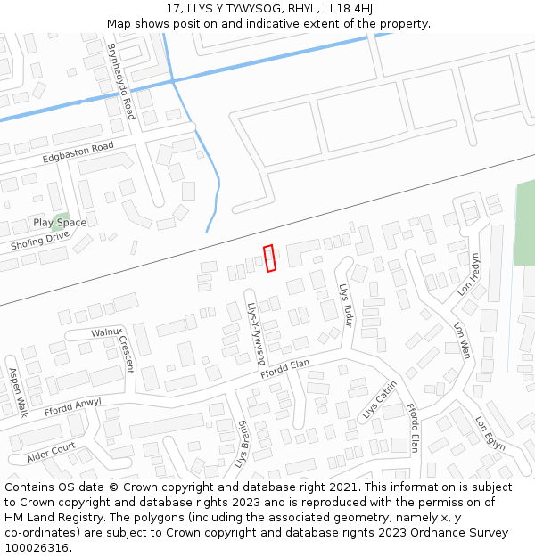 17, LLYS Y TYWYSOG, RHYL, LL18 4HJ: Location map and indicative extent of plot