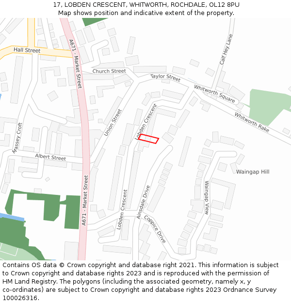 17, LOBDEN CRESCENT, WHITWORTH, ROCHDALE, OL12 8PU: Location map and indicative extent of plot