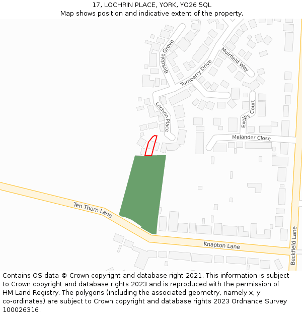 17, LOCHRIN PLACE, YORK, YO26 5QL: Location map and indicative extent of plot