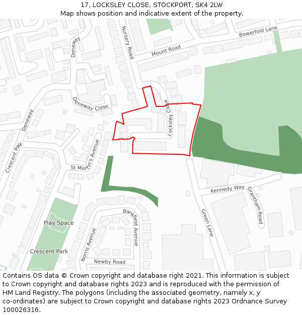 17, LOCKSLEY CLOSE, STOCKPORT, SK4 2LW: Location map and indicative extent of plot