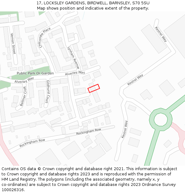 17, LOCKSLEY GARDENS, BIRDWELL, BARNSLEY, S70 5SU: Location map and indicative extent of plot