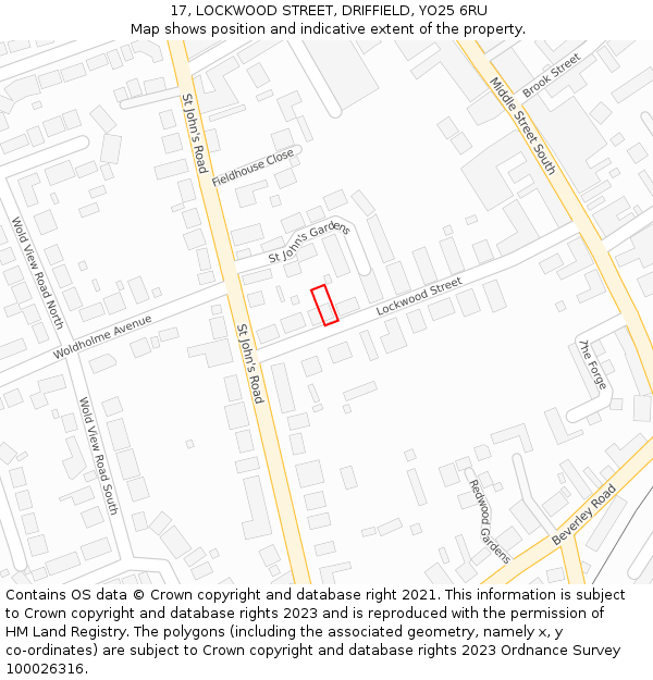 17, LOCKWOOD STREET, DRIFFIELD, YO25 6RU: Location map and indicative extent of plot