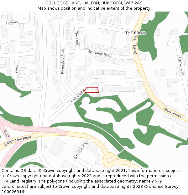 17, LODGE LANE, HALTON, RUNCORN, WA7 2AS: Location map and indicative extent of plot