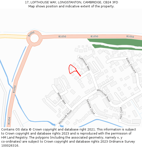 17, LOFTHOUSE WAY, LONGSTANTON, CAMBRIDGE, CB24 3FD: Location map and indicative extent of plot