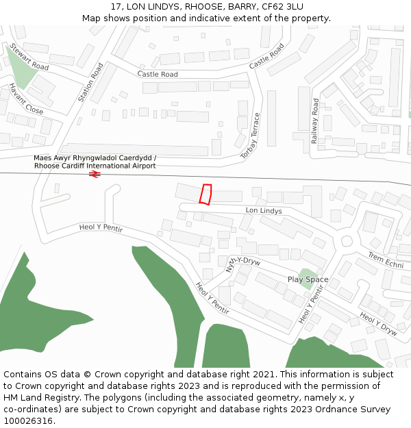 17, LON LINDYS, RHOOSE, BARRY, CF62 3LU: Location map and indicative extent of plot