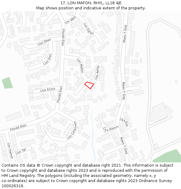 17, LON MAFON, RHYL, LL18 4JE: Location map and indicative extent of plot