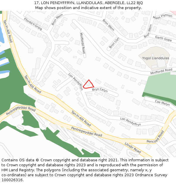 17, LON PENDYFFRYN, LLANDDULAS, ABERGELE, LL22 8JQ: Location map and indicative extent of plot