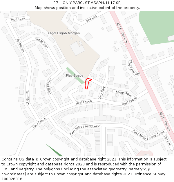 17, LON Y PARC, ST ASAPH, LL17 0PJ: Location map and indicative extent of plot