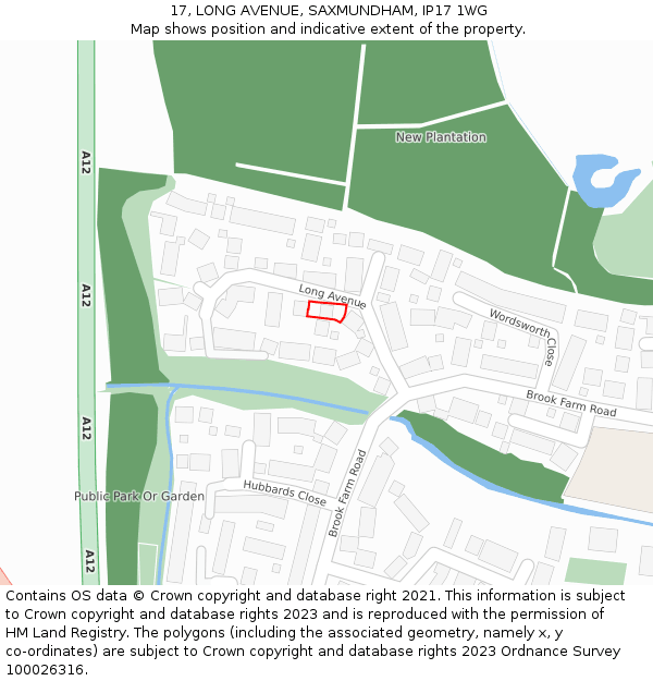 17, LONG AVENUE, SAXMUNDHAM, IP17 1WG: Location map and indicative extent of plot