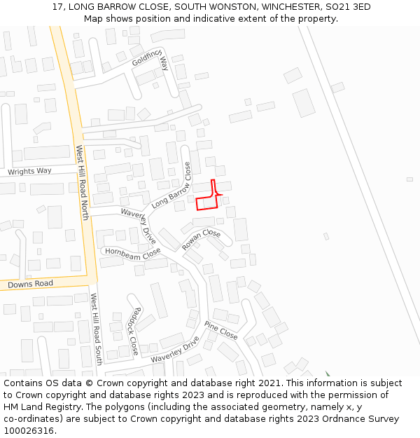 17, LONG BARROW CLOSE, SOUTH WONSTON, WINCHESTER, SO21 3ED: Location map and indicative extent of plot