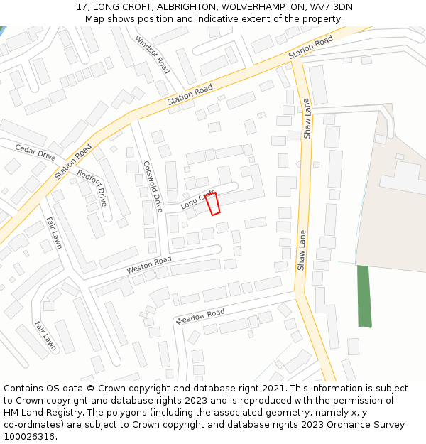 17, LONG CROFT, ALBRIGHTON, WOLVERHAMPTON, WV7 3DN: Location map and indicative extent of plot