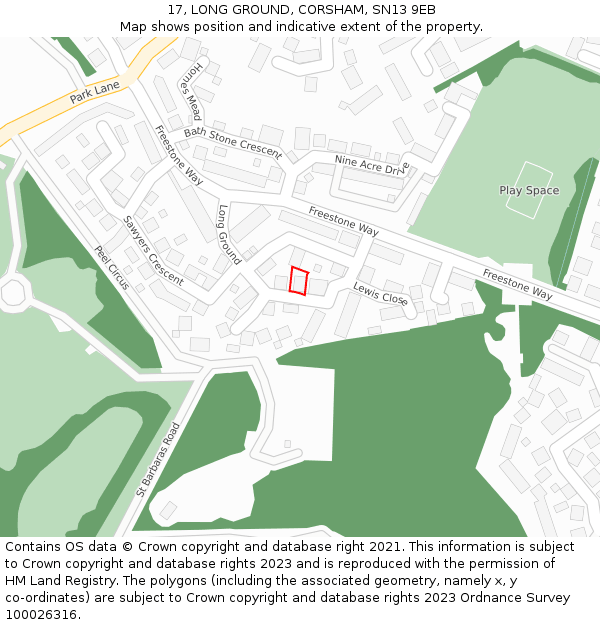 17, LONG GROUND, CORSHAM, SN13 9EB: Location map and indicative extent of plot