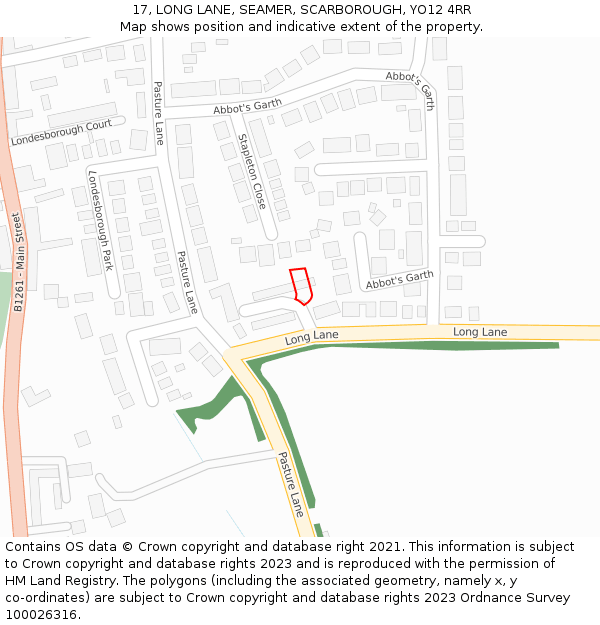 17, LONG LANE, SEAMER, SCARBOROUGH, YO12 4RR: Location map and indicative extent of plot