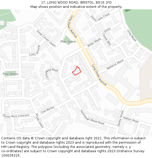 17, LONG WOOD ROAD, BRISTOL, BS16 1FD: Location map and indicative extent of plot