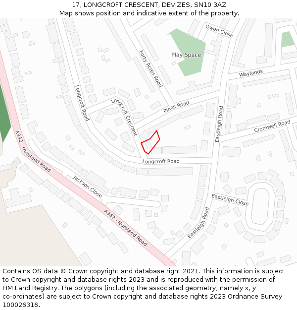 17, LONGCROFT CRESCENT, DEVIZES, SN10 3AZ: Location map and indicative extent of plot