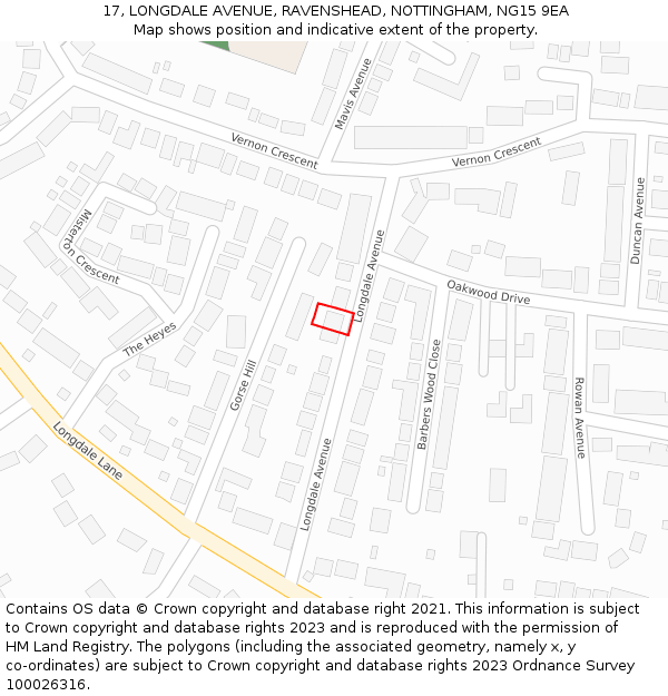 17, LONGDALE AVENUE, RAVENSHEAD, NOTTINGHAM, NG15 9EA: Location map and indicative extent of plot