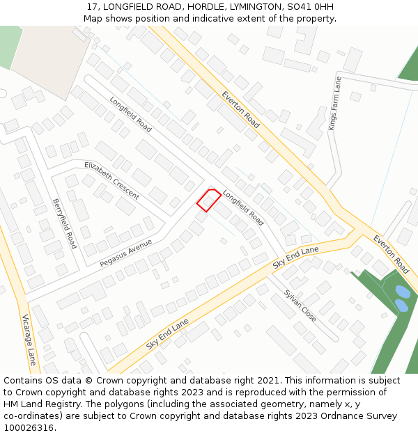 17, LONGFIELD ROAD, HORDLE, LYMINGTON, SO41 0HH: Location map and indicative extent of plot