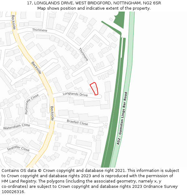 17, LONGLANDS DRIVE, WEST BRIDGFORD, NOTTINGHAM, NG2 6SR: Location map and indicative extent of plot