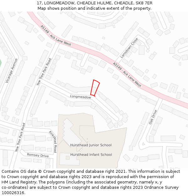 17, LONGMEADOW, CHEADLE HULME, CHEADLE, SK8 7ER: Location map and indicative extent of plot