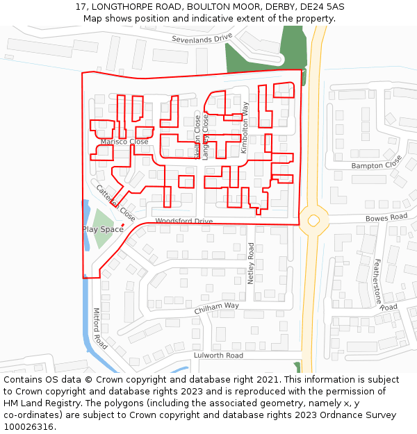 17, LONGTHORPE ROAD, BOULTON MOOR, DERBY, DE24 5AS: Location map and indicative extent of plot