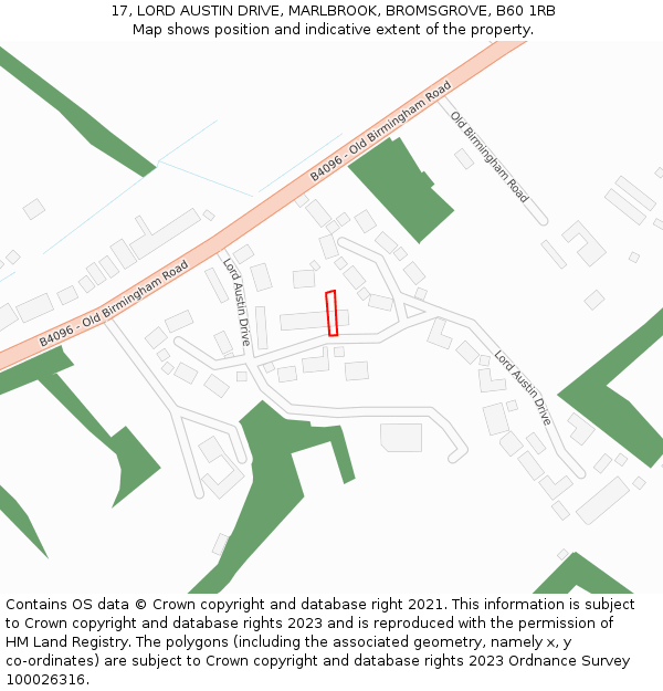 17, LORD AUSTIN DRIVE, MARLBROOK, BROMSGROVE, B60 1RB: Location map and indicative extent of plot