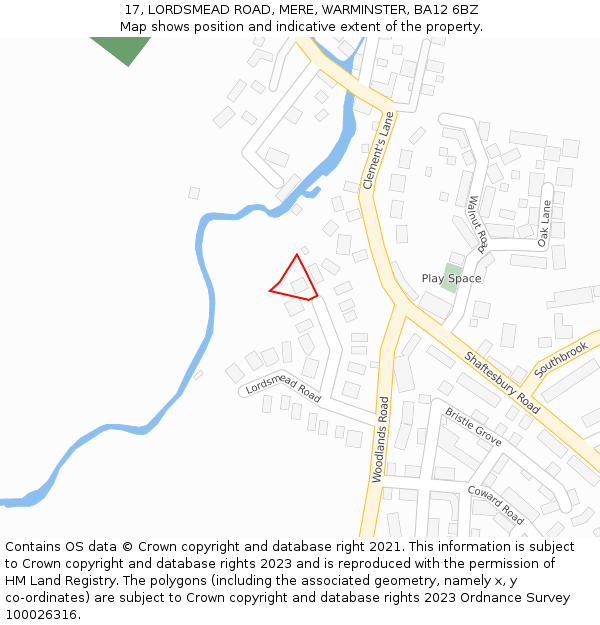 17, LORDSMEAD ROAD, MERE, WARMINSTER, BA12 6BZ: Location map and indicative extent of plot