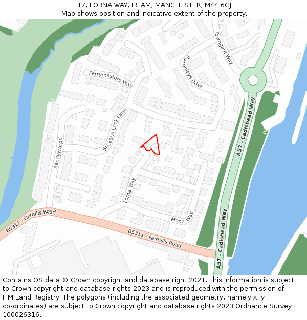 17, LORNA WAY, IRLAM, MANCHESTER, M44 6GJ: Location map and indicative extent of plot